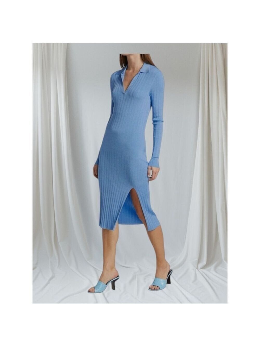 Rag & Bone Blue Dawson Blue Long Sleeve Knit Midi Dress Size Medium - Picture 2 of 9